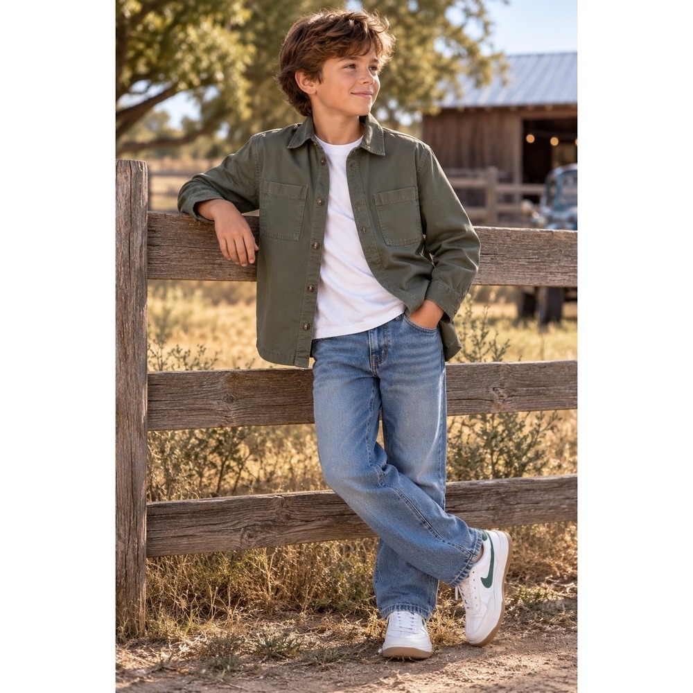 GAP Kids Boys XL 12 Olive Green Utility Shirt Jacket Cotton Button Up